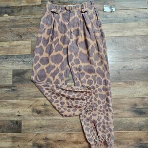 New By Anthropologie Leopard Print Jogger Pants Size 4 High Rise Zip Cuffs Baggy